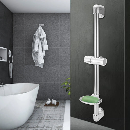 Stainless Steel Shower Slide Bar with Adjustable Holder & Soap Rack