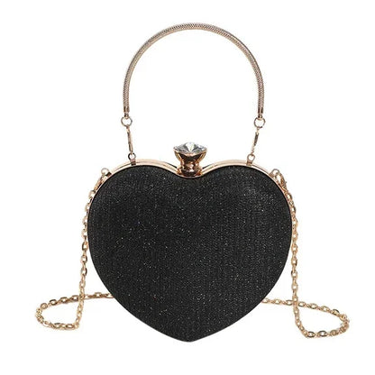 Heart-Shaped Evening Clutch Bag with Chain Strap