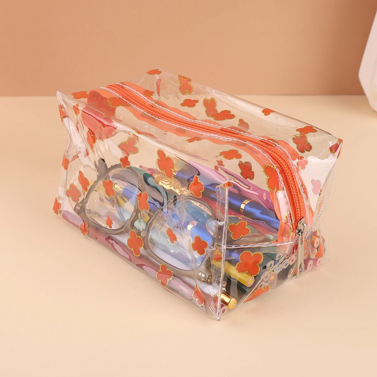 Clear Glitter Four Leaf Clover Pencil Case