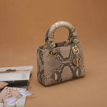 Genuine Snakeskin Leather Top Handle Handbag