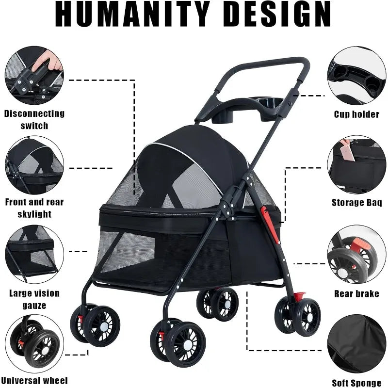 Foldable Pet Stroller for Dogs & Cats