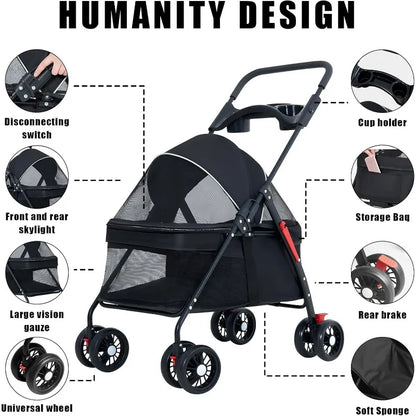 Foldable Pet Stroller for Dogs & Cats