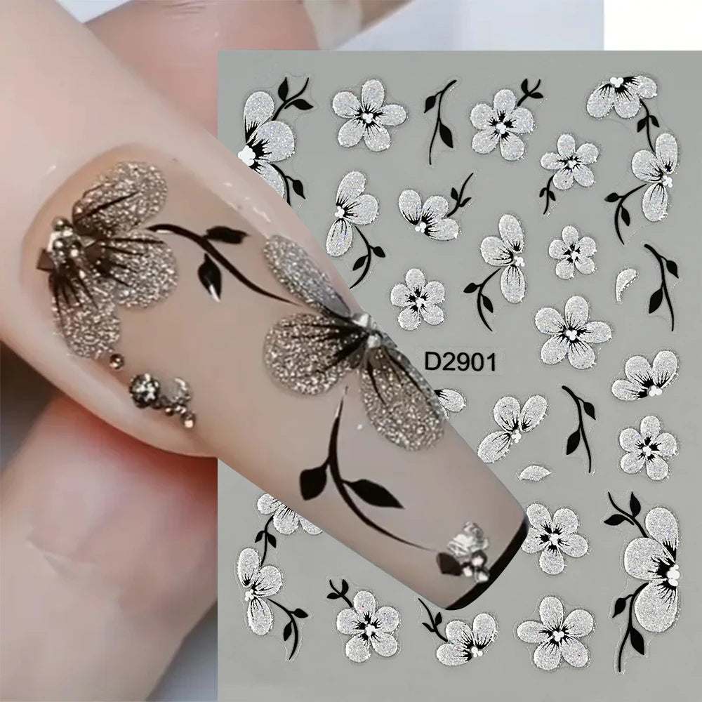 5D Glitter Floral Nail Art Stickers