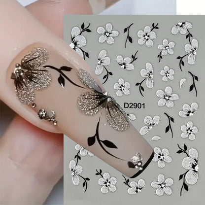 5D Glitter Floral Nail Art Stickers
