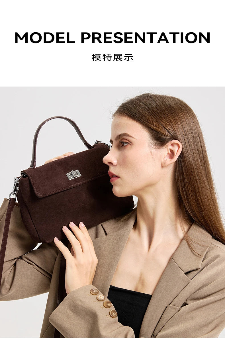Women’s Suede Leather Flap Shoulder & Crossbody Bag