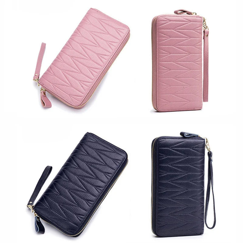 Genuine Cow Leather Zip-Around Wallet with 36 Card Slots