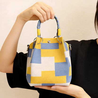 Mini Knitted Bucket Bag – Colorblock Women’s Handbag