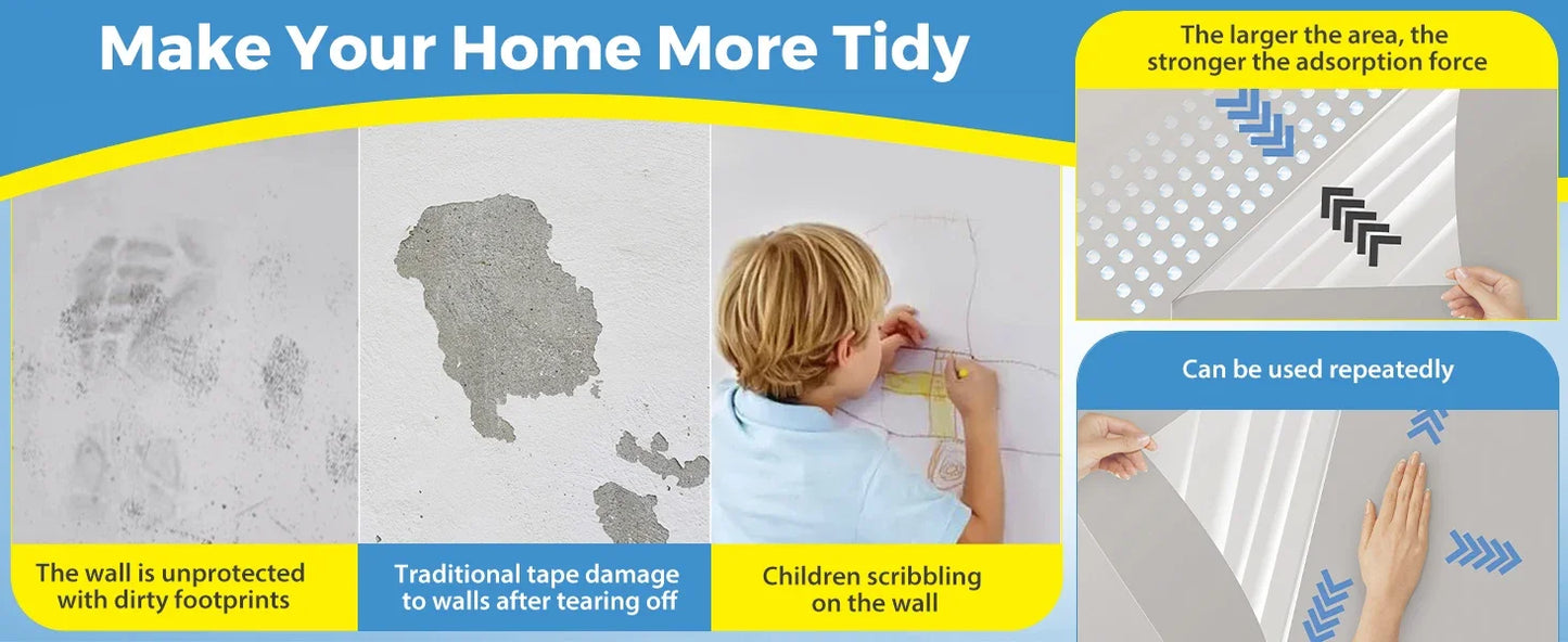 Adhesive-Free Clear Wall Protector Film for Kitchens, Furniture & Walls