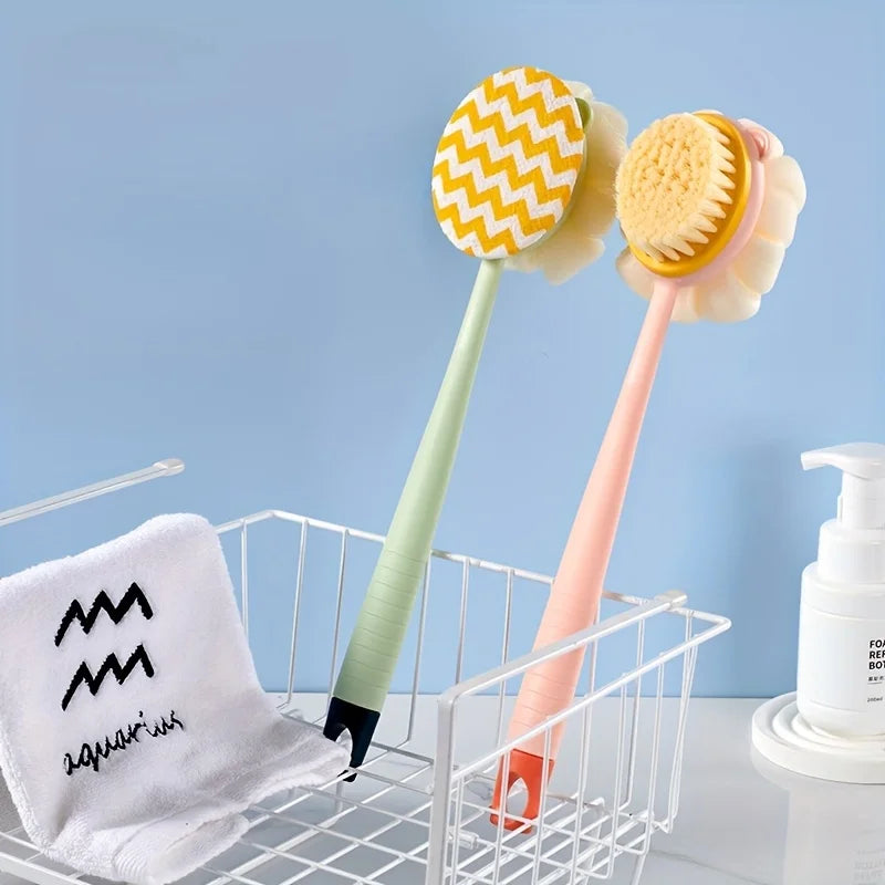 Long Handle Shower Body Brush with Loofah & Exfoliating Bristles