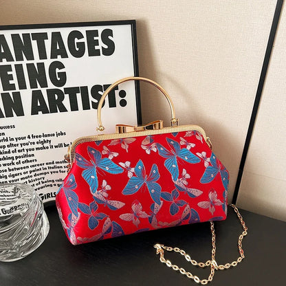 Vintage Embroidered Chain Clutch Handbag