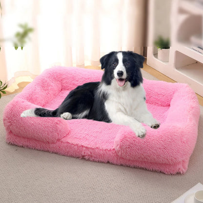 Half Surround Plush Dog Bed with Removable Cushion