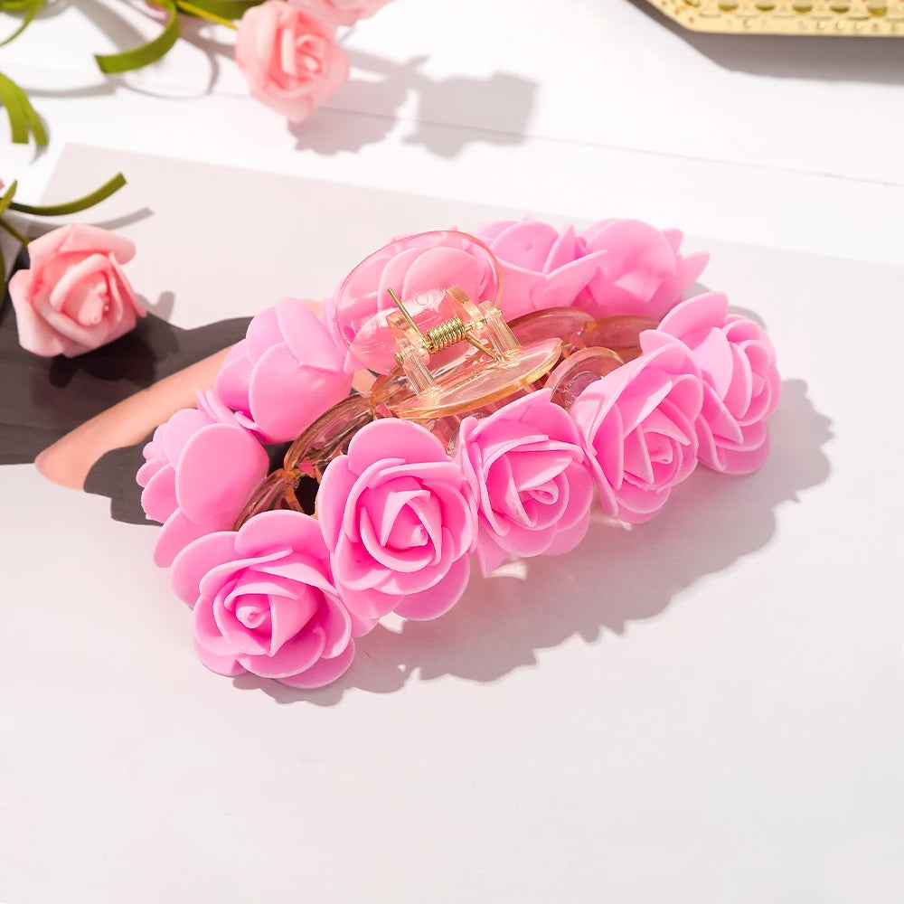 Pink Bubble Flower Hair Claw Clip