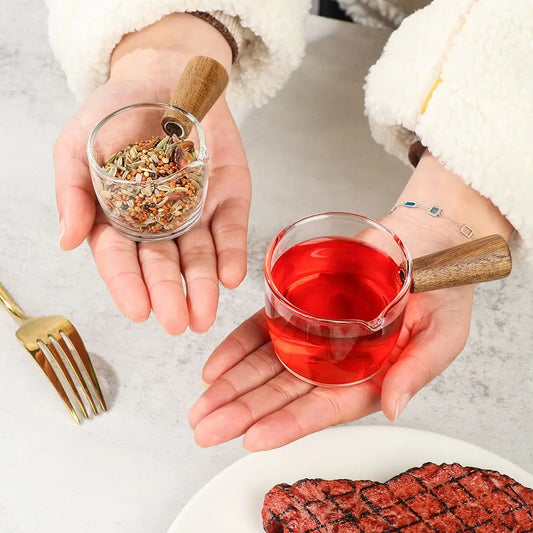 Wooden Handle Glass Measuring Cup