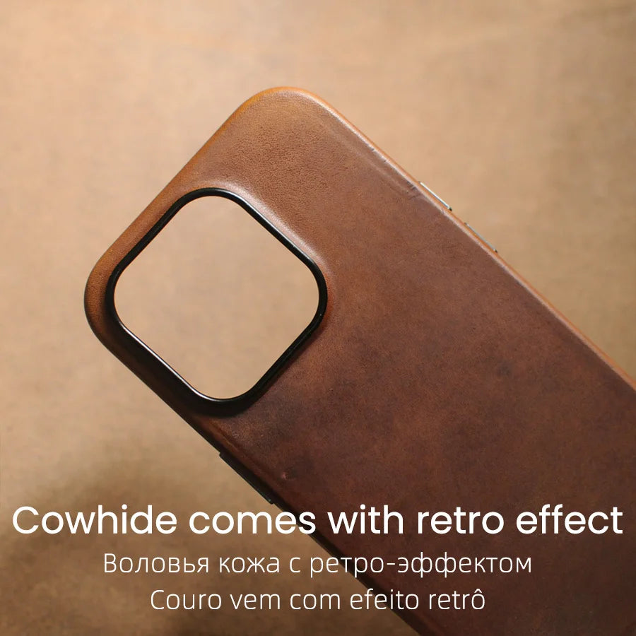 Ymw Italian Retro Genuine Leather Case for iPhone 15 14 Pro Max Plus