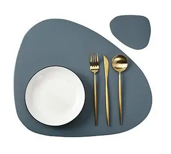 Inyahome Irregular PU Leather Placemat Set with Coaster