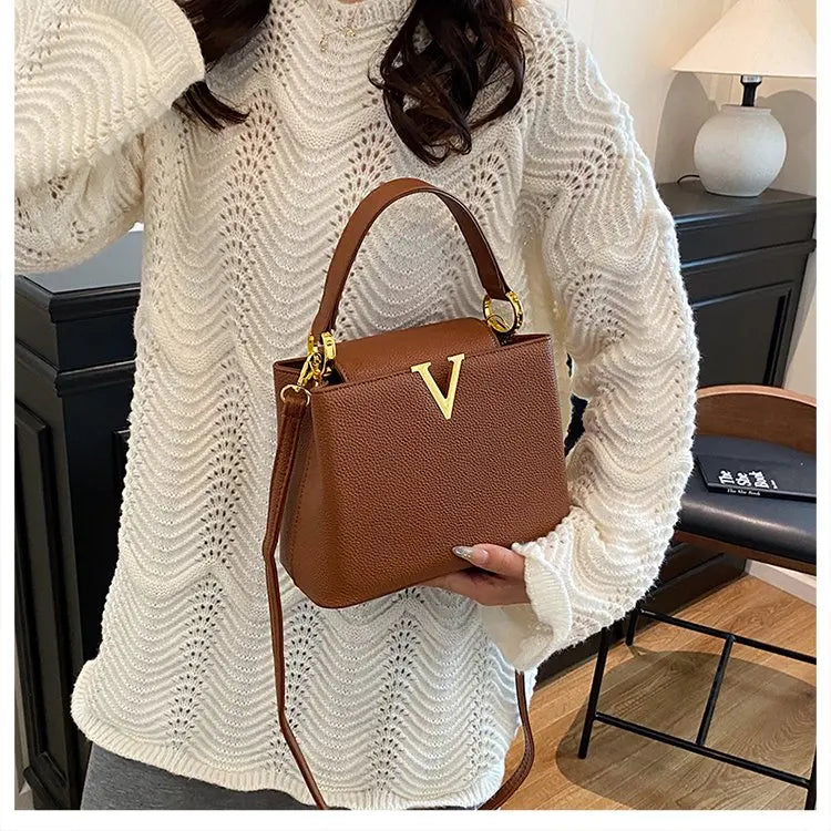 Buckled Leather Shoulder Handbag