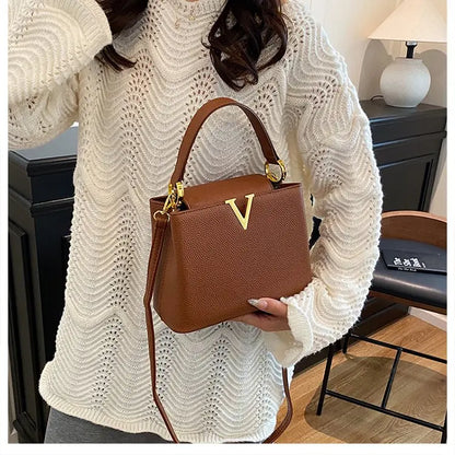 Buckled Leather Shoulder Handbag