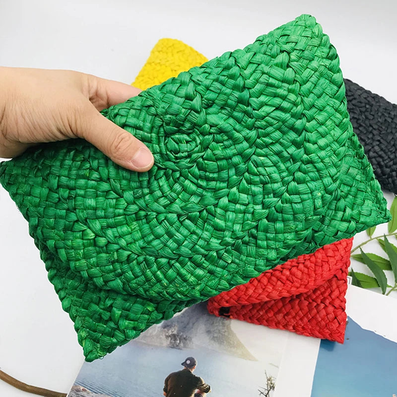 Women’s Handwoven Straw Envelope Clutch Bag