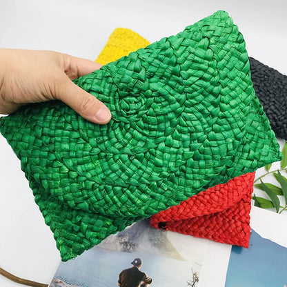 Women’s Handwoven Straw Envelope Clutch Bag