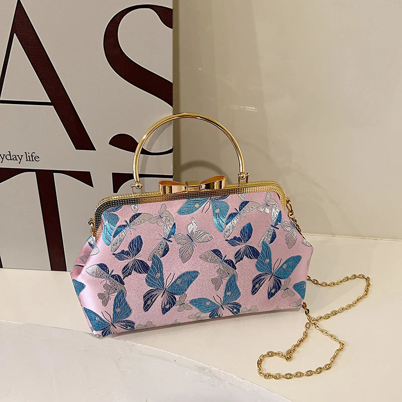 Vintage Embroidered Chain Clutch Handbag