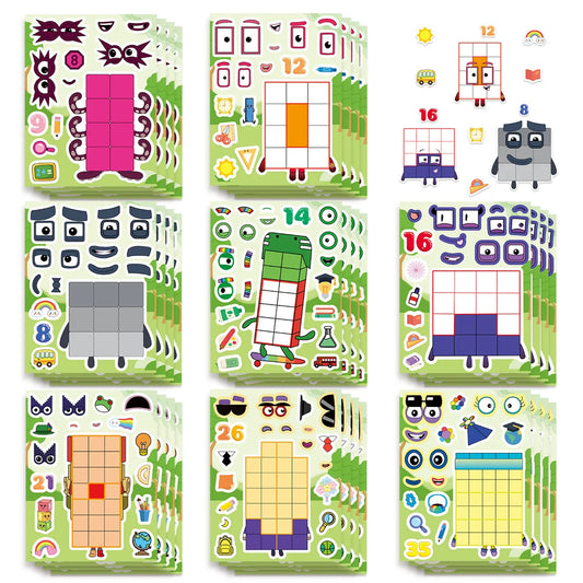 Cartoon Number Building Puzzle Sticker Set