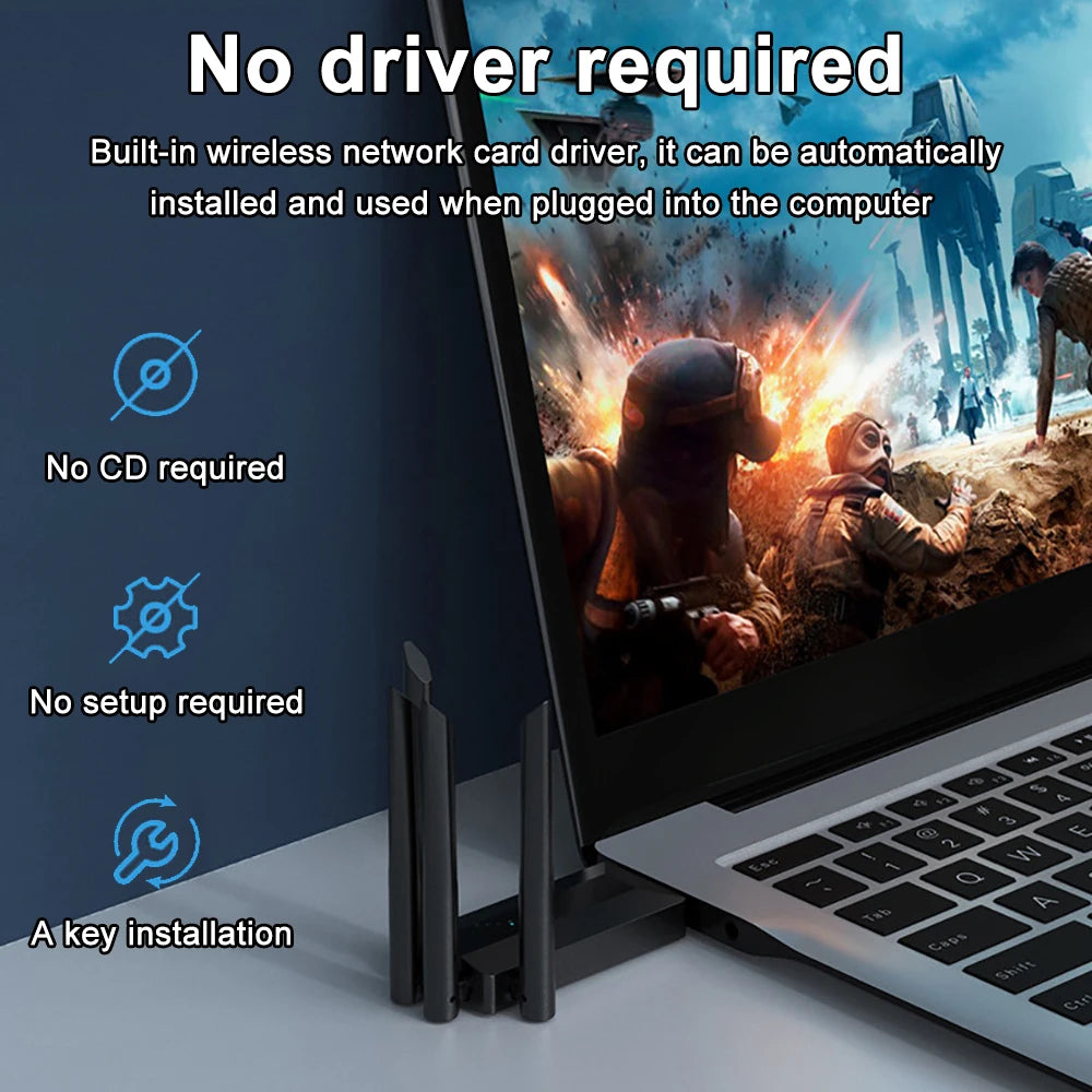 1200M USB 3.0 Dual-Band WiFi Adapter 2.4GHz/5GHz with 4 External Antennas