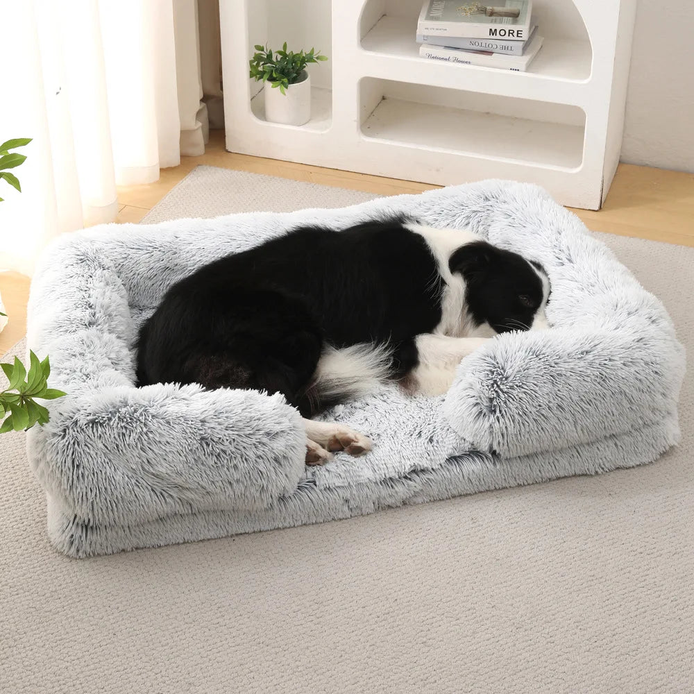 Half Surround Plush Dog Bed with Removable Cushion
