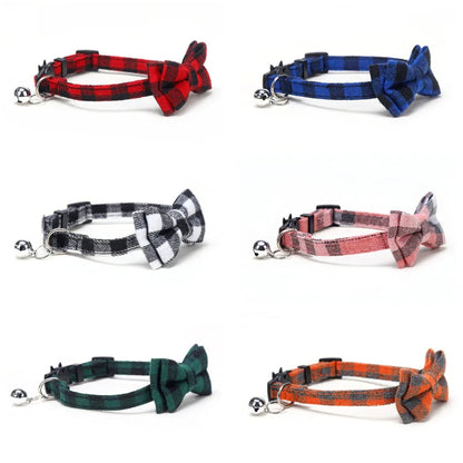 Plaid Cat Collar with Bow Tie & Bell – Adjustable Breakaway Pet Collar