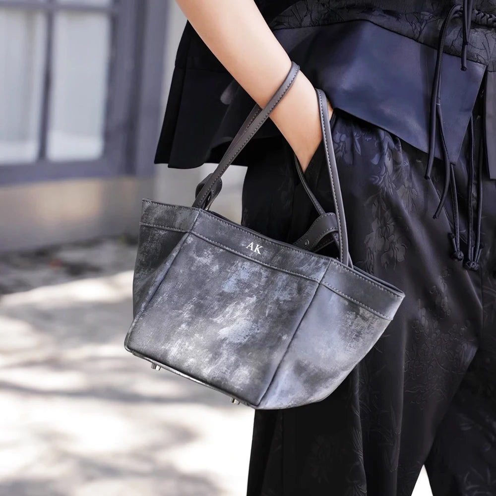 Custom Name Suede Leather Shoulder Bag with Top Handle