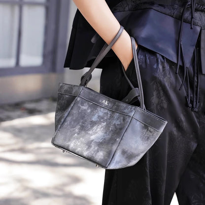 Custom Name Suede Leather Shoulder Bag with Top Handle