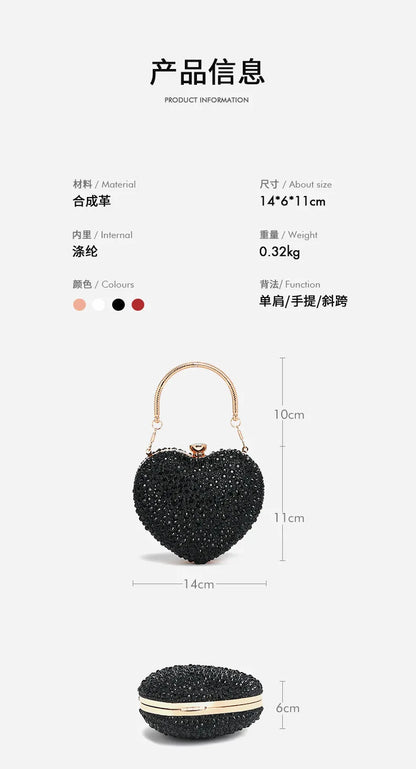 Luxury Heart Crystal Rhinestone Evening Clutch Bag