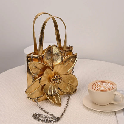 3D Floral PU Leather Bucket Handbag