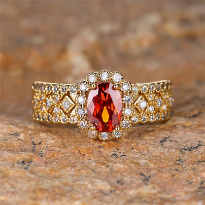 Red Crystal Oval Stone Ring