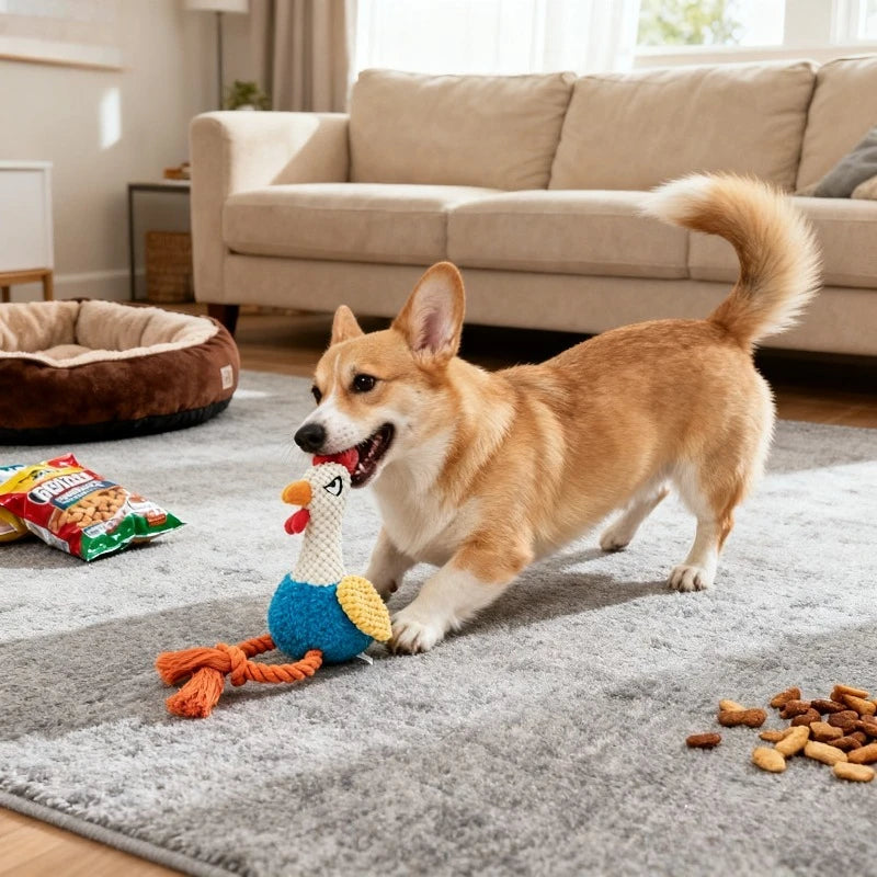 Plush Rooster Dog Toy – Cotton Rope Teeth Cleaning Chew Toy