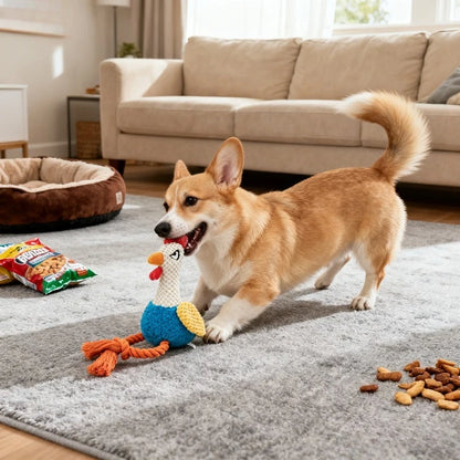 Plush Rooster Dog Toy – Cotton Rope Teeth Cleaning Chew Toy
