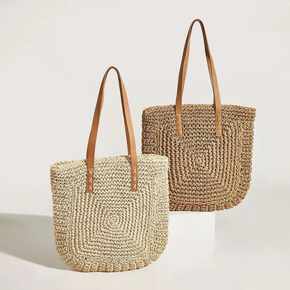 Handmade Woven Straw Beach Tote Bag