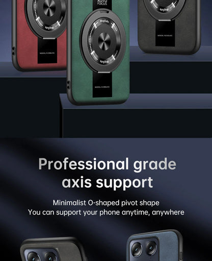Luxury Magnetic Leather Phone Case with Rotating Ring Stand