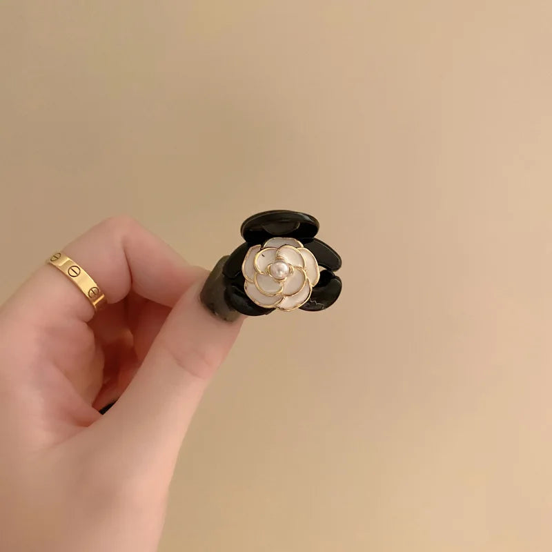 Black Camellia Mini Hair Claw Clip