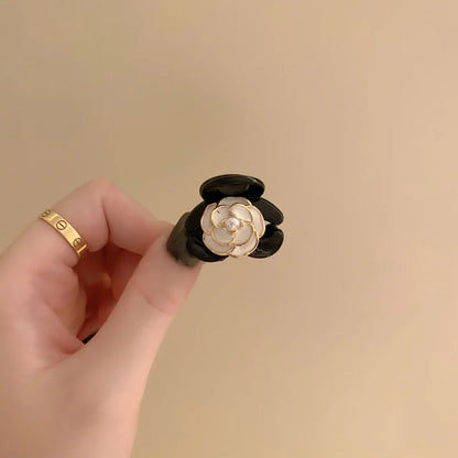 Black Camellia Mini Hair Claw Clip
