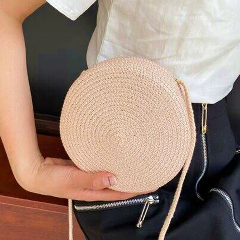 Handwoven Round Straw Crossbody Bag