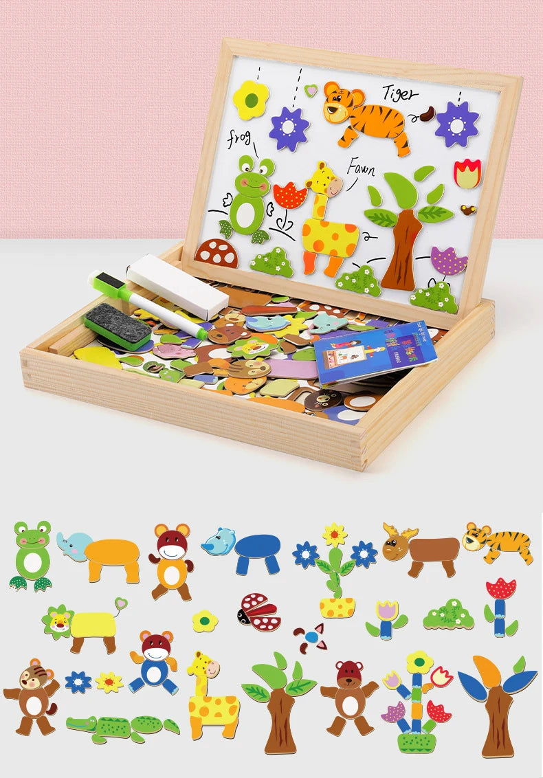 Wooden Magnetic Puzzle & Drawing Board Set