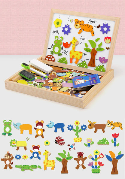 Wooden Magnetic Puzzle & Drawing Board Set