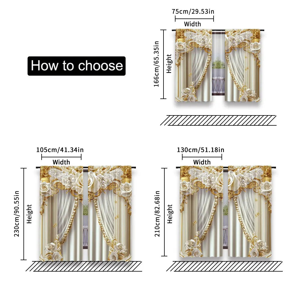 Gold & White Floral Curtains Set