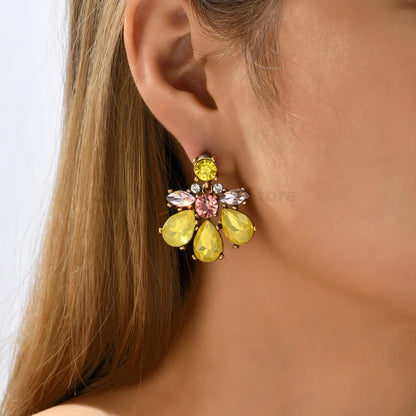 Geometric Flower Rhinestone Decor Drop Earrings