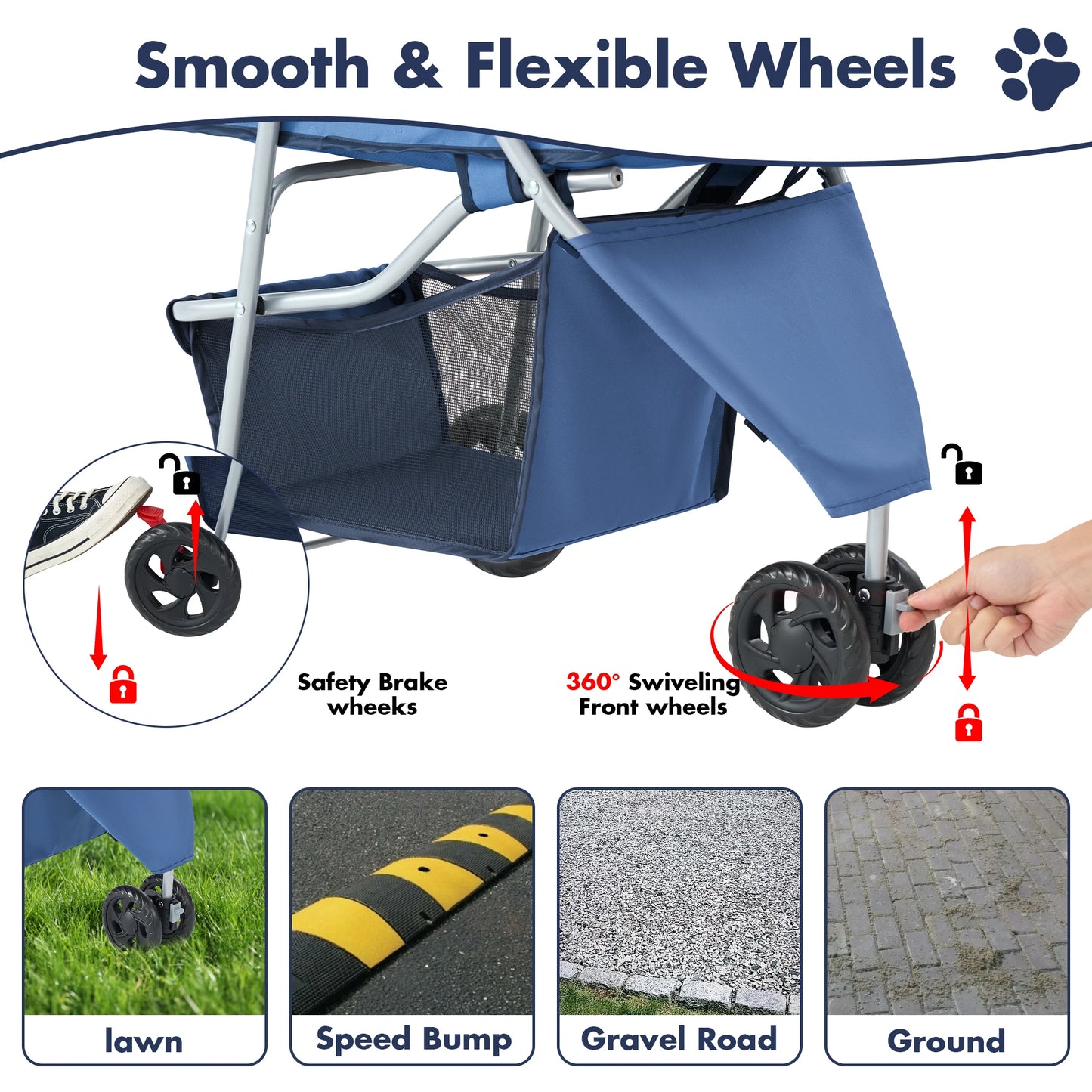 3-Wheel Foldable Pet Stroller for Dogs & Cats
