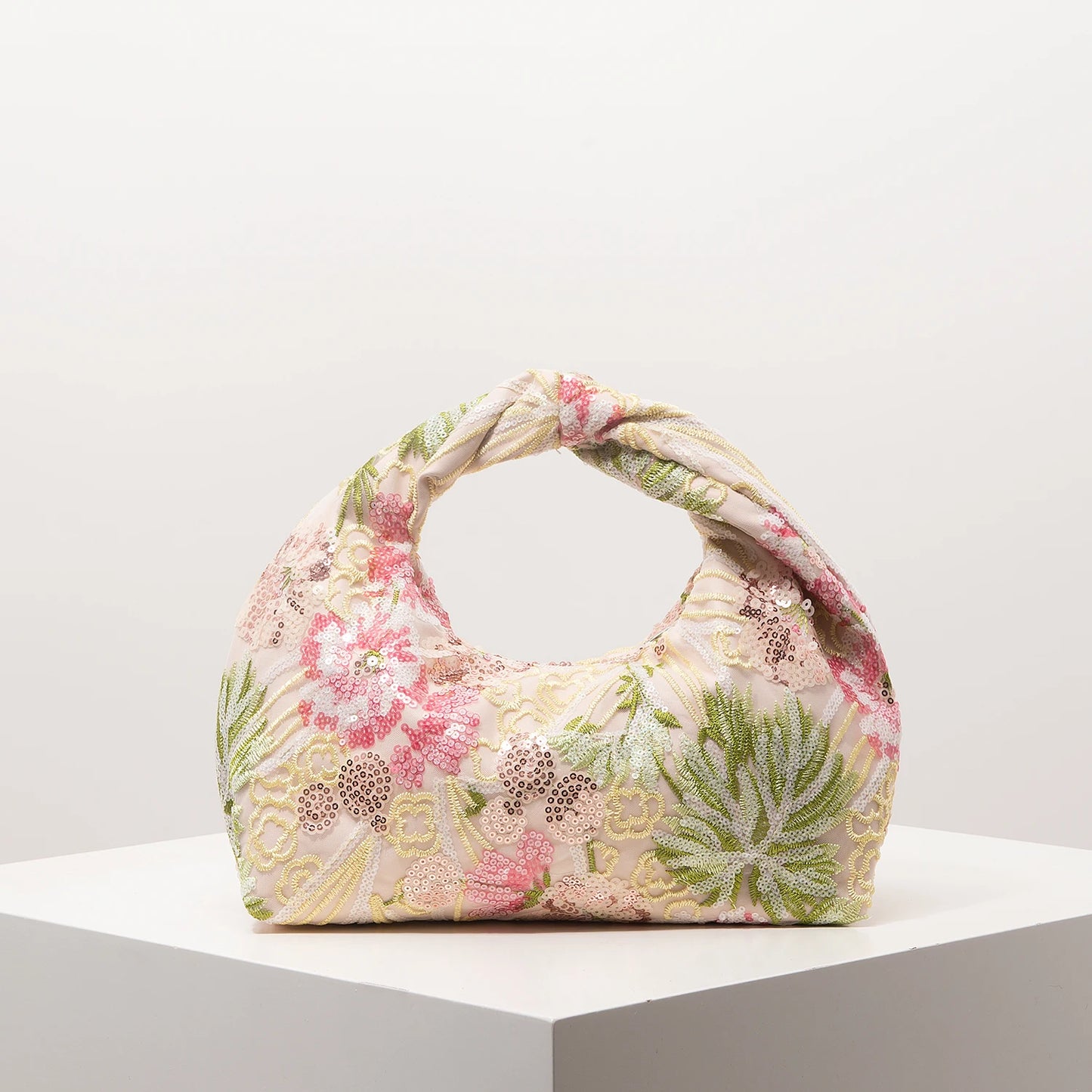 Floral Sequin Half-Moon Evening Bag