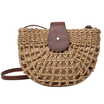 Handmade Half Moon Straw Crossbody Bag