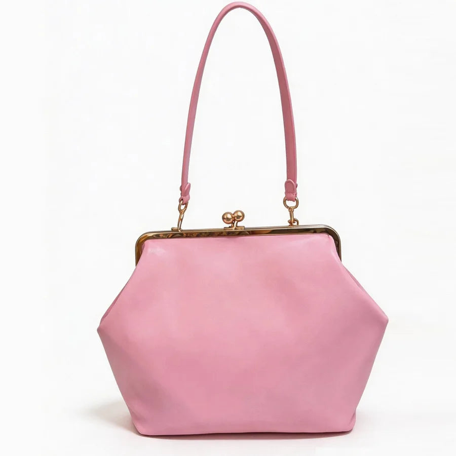 Women's PU Leather Kiss Lock Shell Handbag