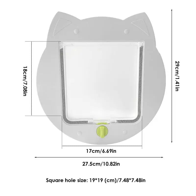 4-Way Locking Cat Door – Interior Pet Flap with Cat-Shaped Design