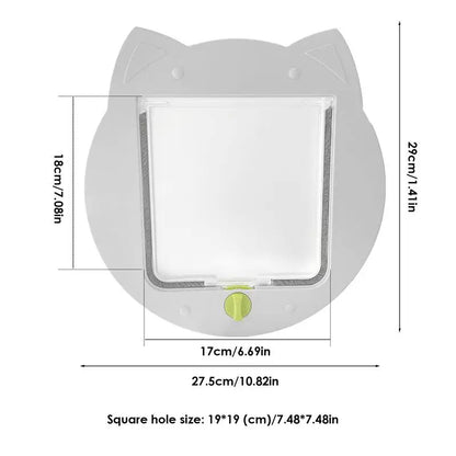 4-Way Locking Cat Door – Interior Pet Flap with Cat-Shaped Design